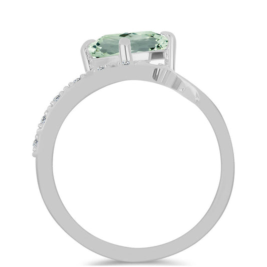 Anillo de Plata con Amatista Verde y Topacio Blanco
