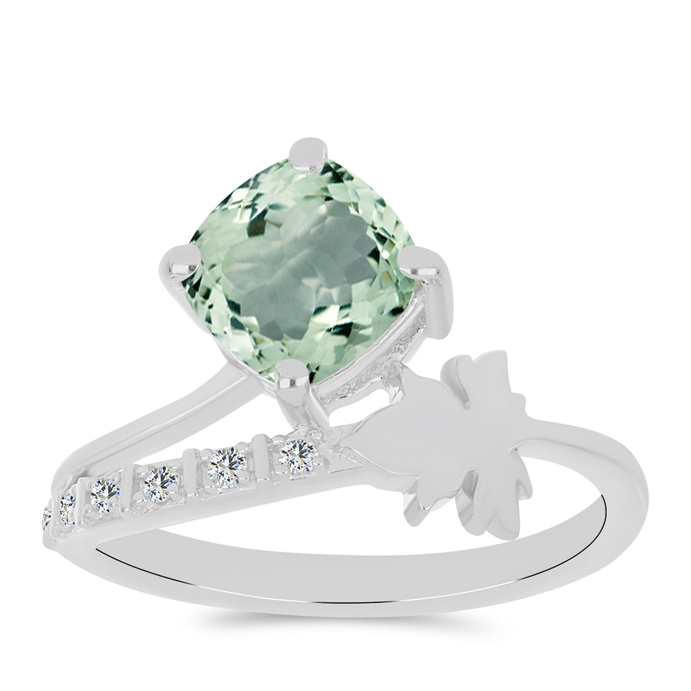 Anillo de Plata con Amatista Verde y Topacio Blanco 3 