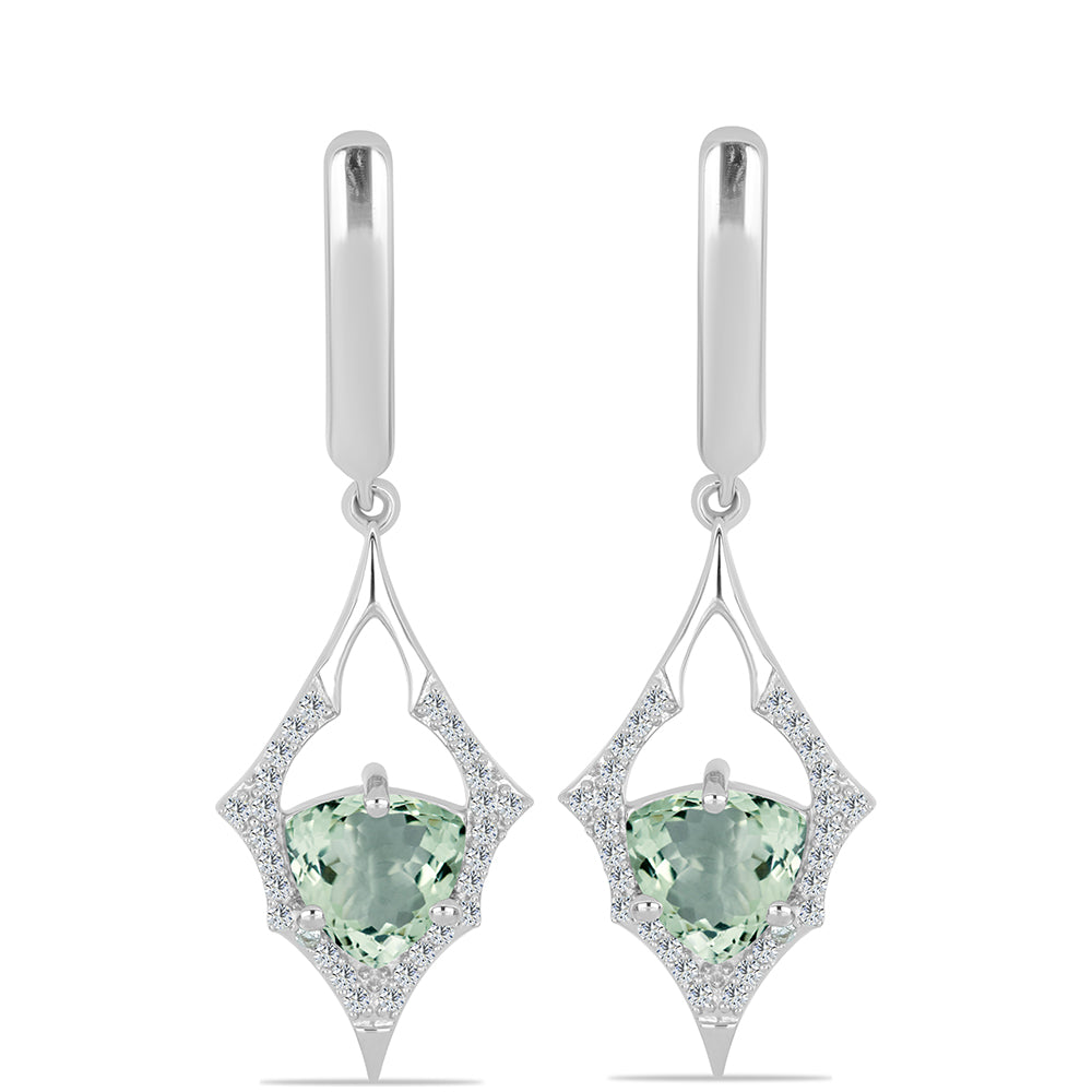 Pendientes de Plata con Amatista Verde y Topacio Blanco