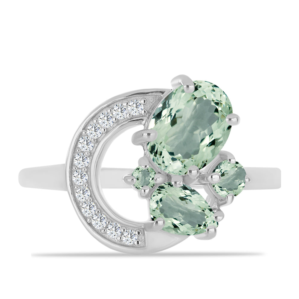 Anillo de Plata con Amatista Verde y Topacio Blanco 1 