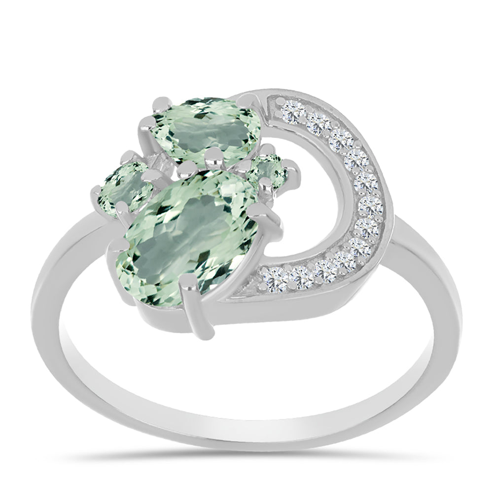 Anillo de Plata con Amatista Verde y Topacio Blanco 3 