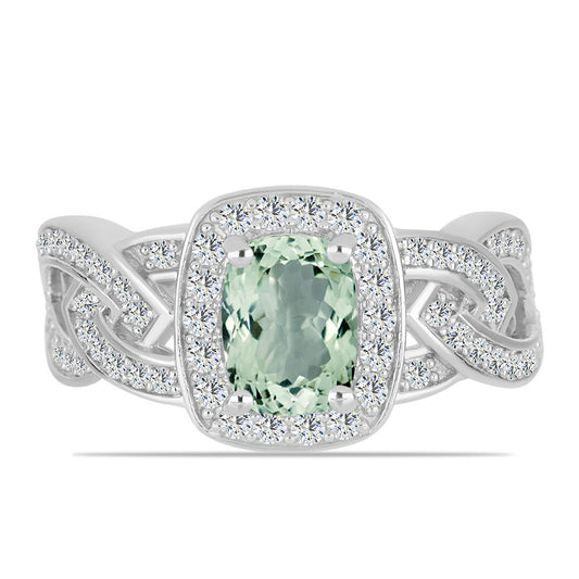 Anillo de Plata con Amatista Verde y Topacio Blanco