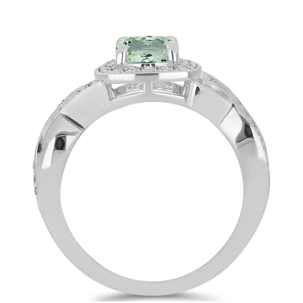 Anillo de Plata con Amatista Verde y Topacio Blanco 2 