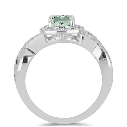 Anillo de Plata con Amatista Verde y Topacio Blanco