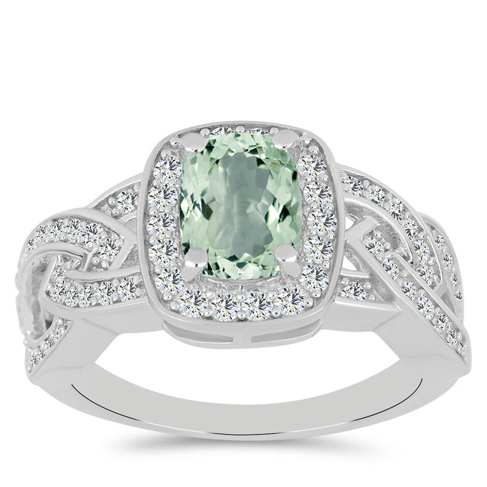 Anillo de Plata con Amatista Verde y Topacio Blanco 3 