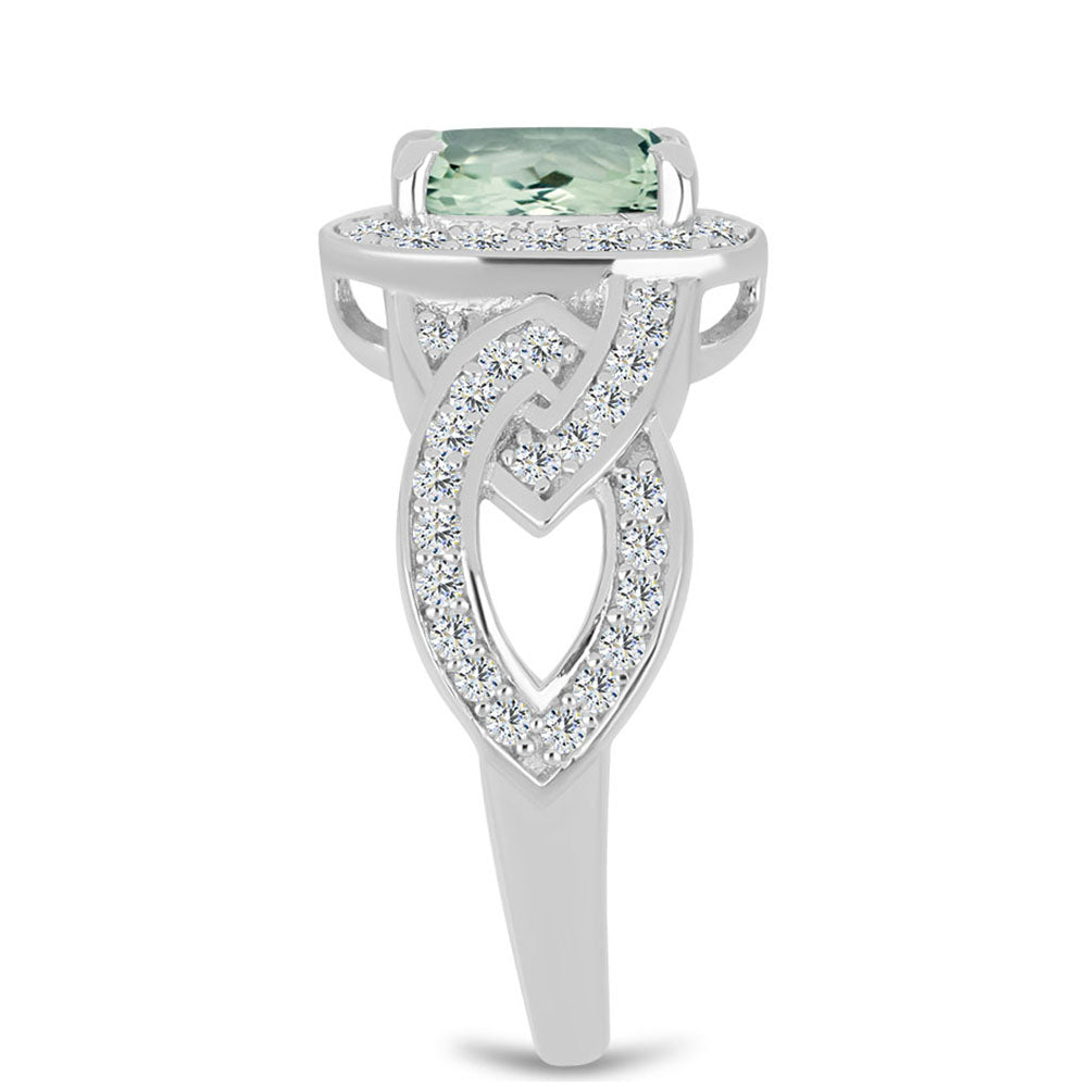 Anillo de Plata con Amatista Verde y Topacio Blanco