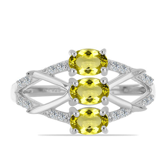Anillo de Plata con Topacio Limón y Topacio Blanco