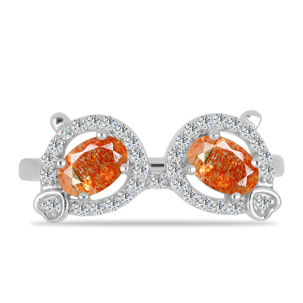 Anillo de Plata con Piedra Solar de Oregon y Topacio Blanco