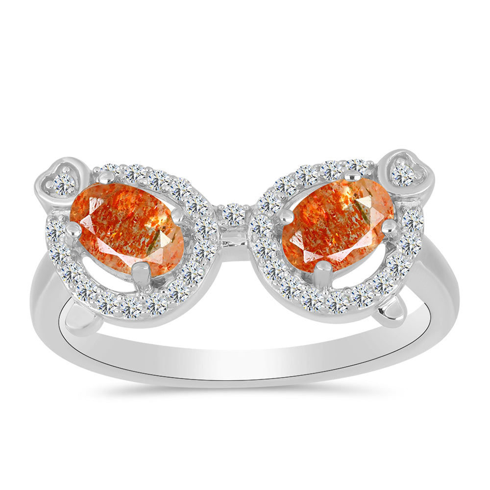 Anillo de Plata con Piedra Solar de Oregon y Topacio Blanco 3 