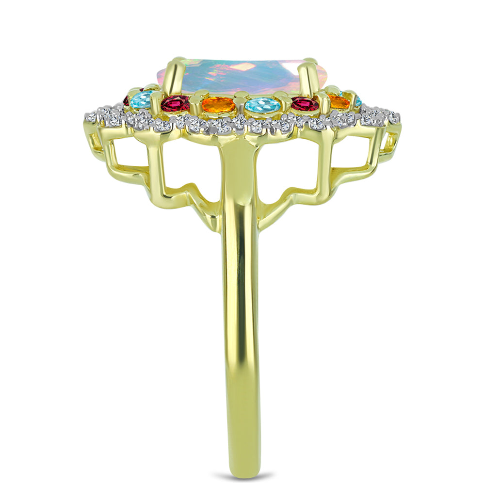 Anillo de Plata Bañada en Oro con Ópalo Welo y Chakra Turmalina 4 