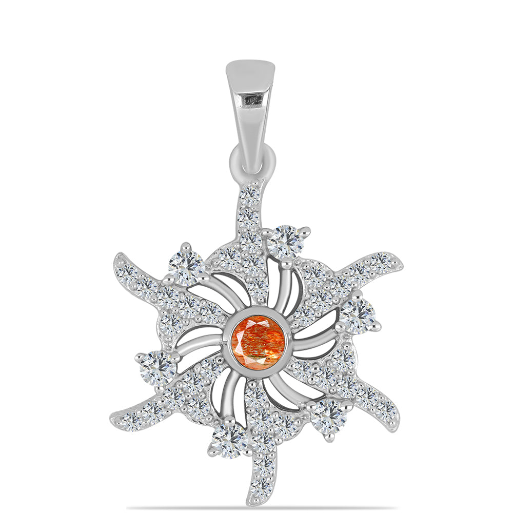 Collar de Plata con Piedra Solar de Oregon y Topacio Blanco 1 