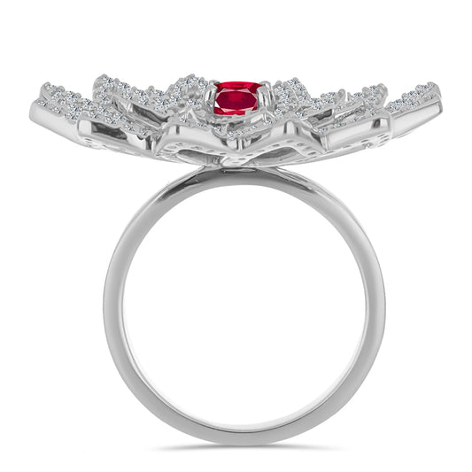 Anillo de Plata con Rubí de Madagascar y Topacio Blanco
