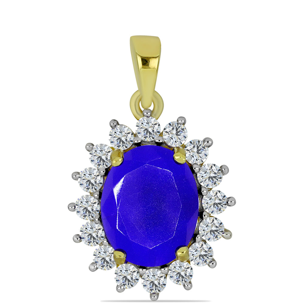 Colgante de Plata Bañada en Oro con Ágata azul y Topacio Blanco 1 