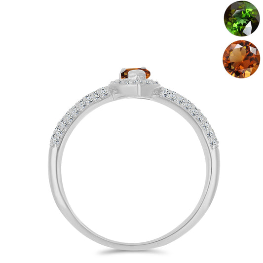 Anillo de Plata con Zultanita de Anatolia certificado y cultivado en laboratorio y Topacio Blanco