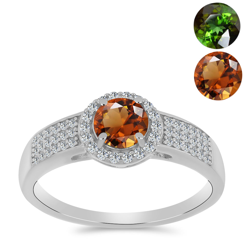 Anillo de Plata con Zultanita de Anatolia certificado y cultivado en laboratorio y Topacio Blanco