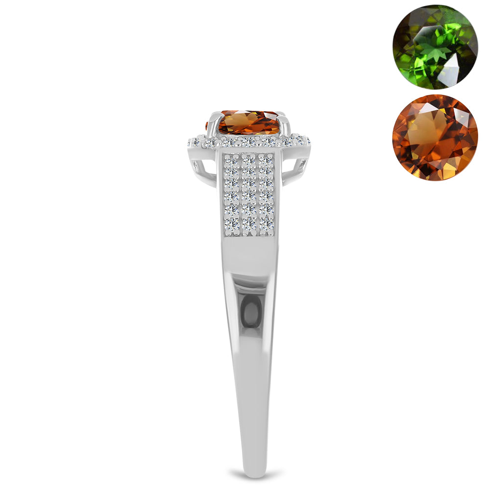 Anillo de Plata con Zultanita de Anatolia certificado y cultivado en laboratorio y Topacio Blanco 4 