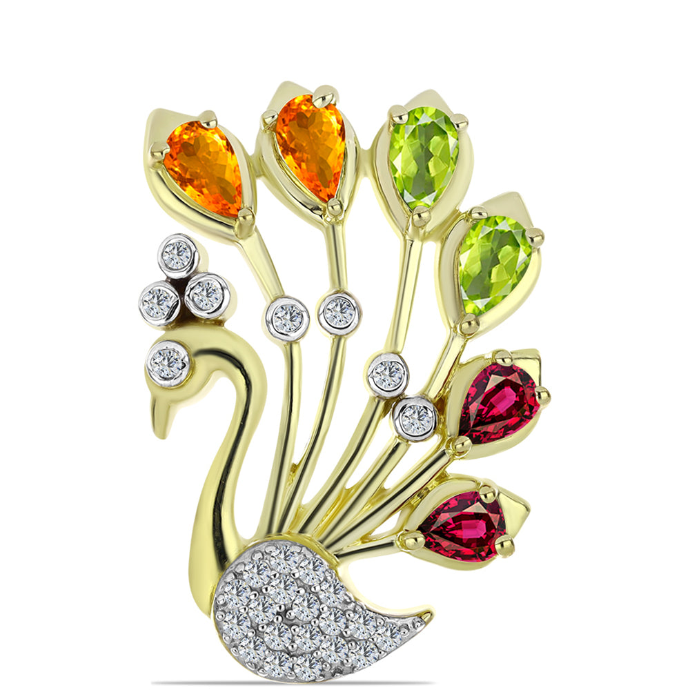 Broche de Plata Bañada en Oro con Chakra Turmalina y Topacio Blanco