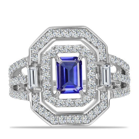 Anillo de Plata con Tanzanita y Topacio Blanco