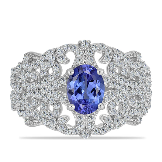 Anillo de Plata con Tanzanita y Topacio Blanco