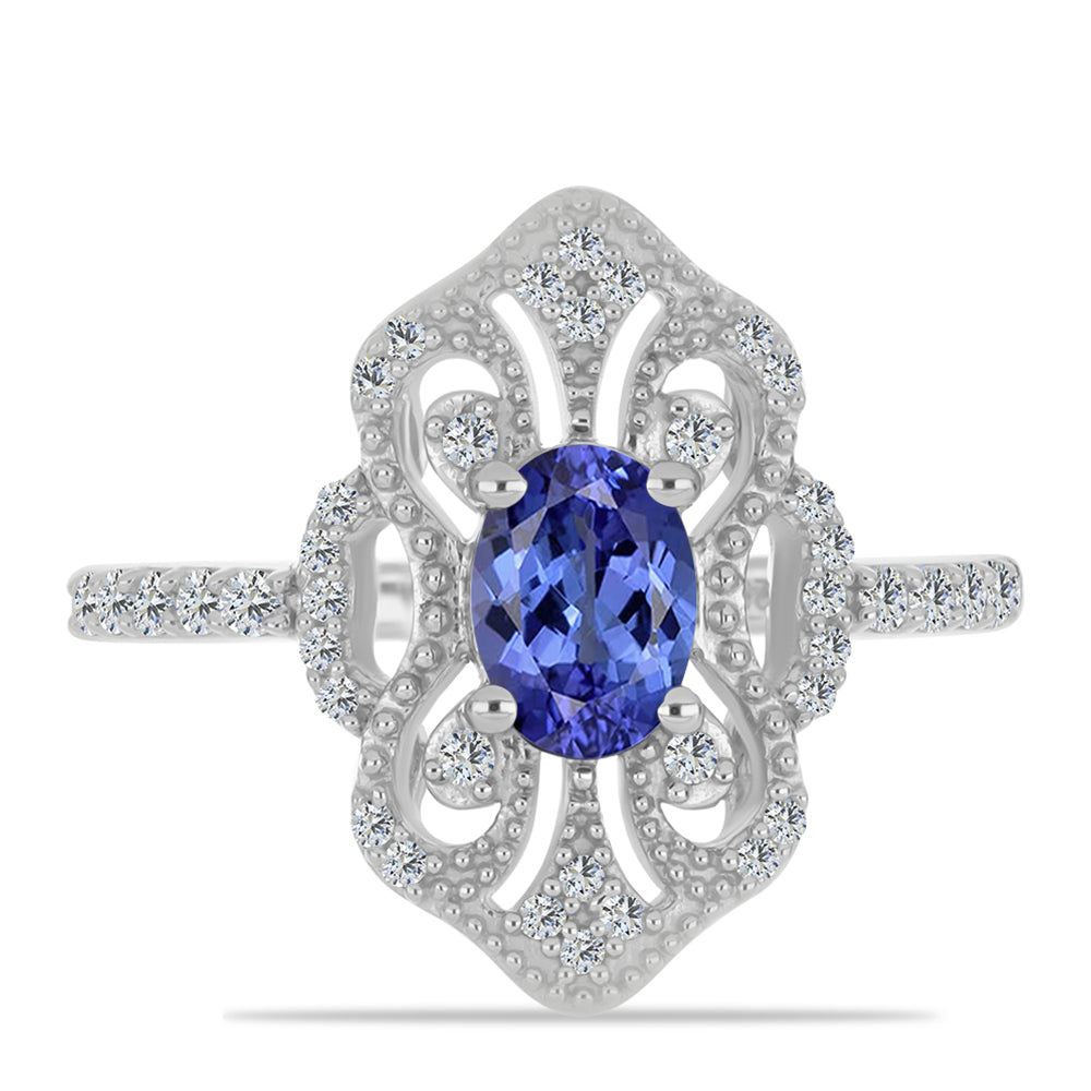 Anillo de Plata con Tanzanita y Topacio Blanco