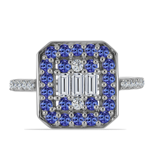 Anillo de Plata con Tanzanita y Topacio Blanco