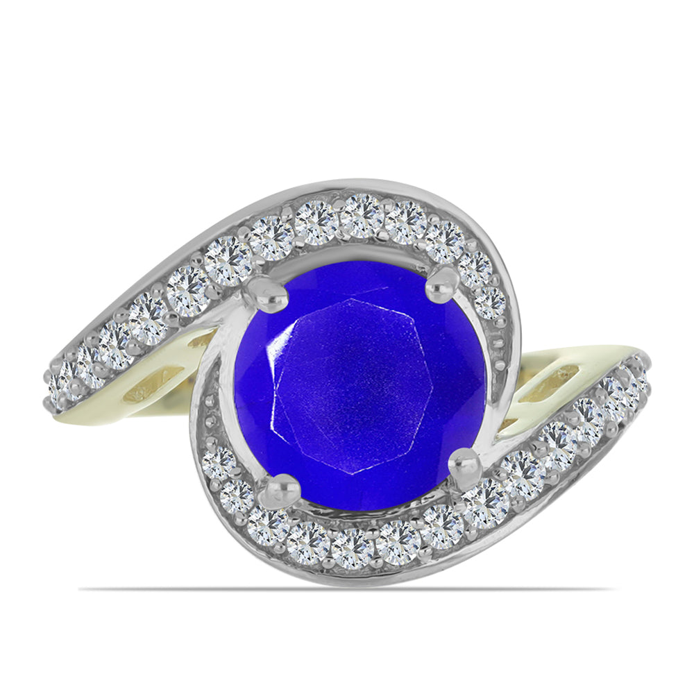 Anillo de Plata Bañada en Oro con Ágata azul y Topacio Blanco 1 
