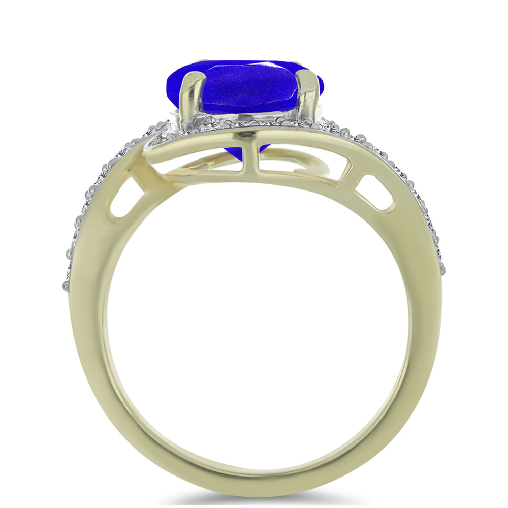 Anillo de Plata Bañada en Oro con Ágata azul y Topacio Blanco 2 