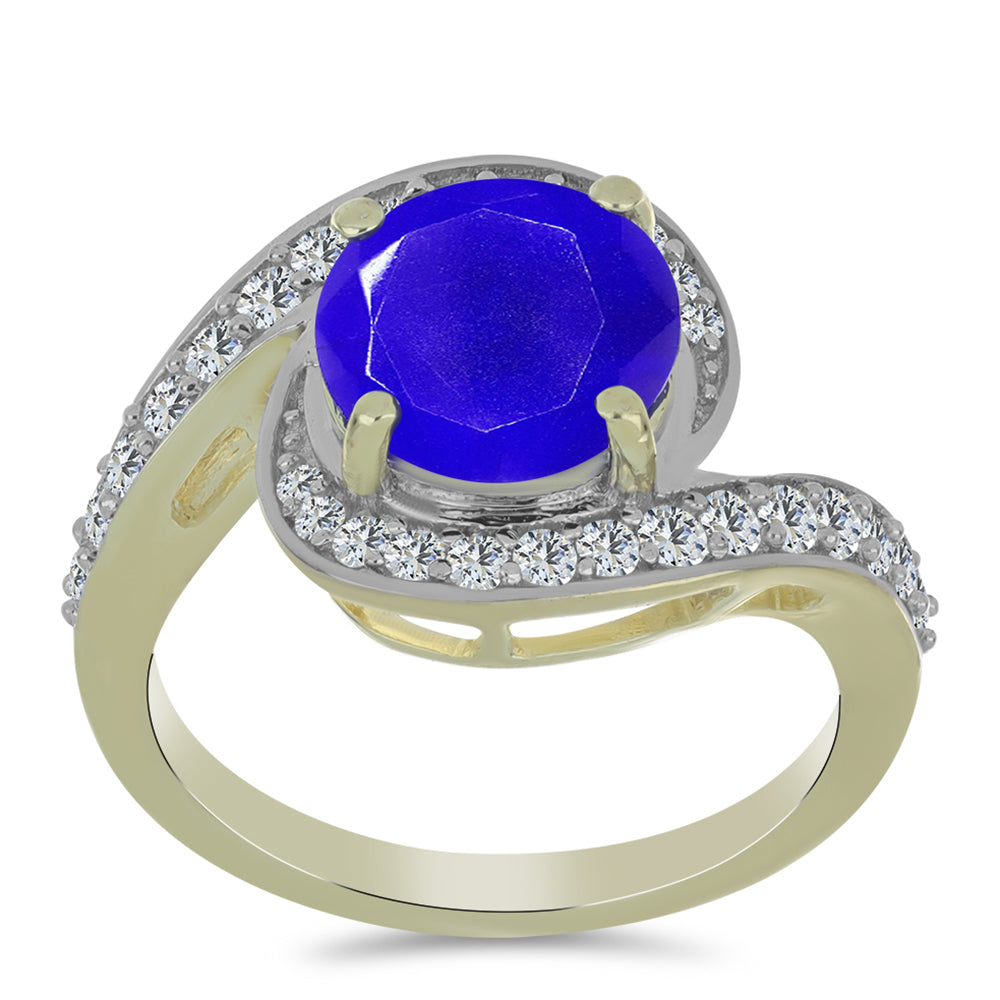Anillo de Plata Bañada en Oro con Ágata azul y Topacio Blanco 3 
