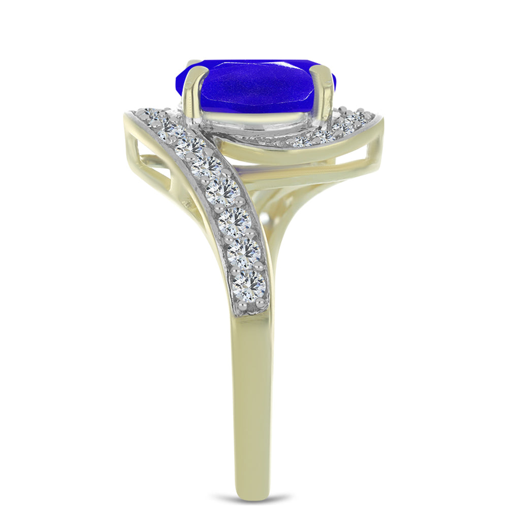 Anillo de Plata Bañada en Oro con Ágata azul y Topacio Blanco 4 
