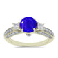 Anillo de Plata Bañada en Oro con Ágata azul y Topacio Blanco