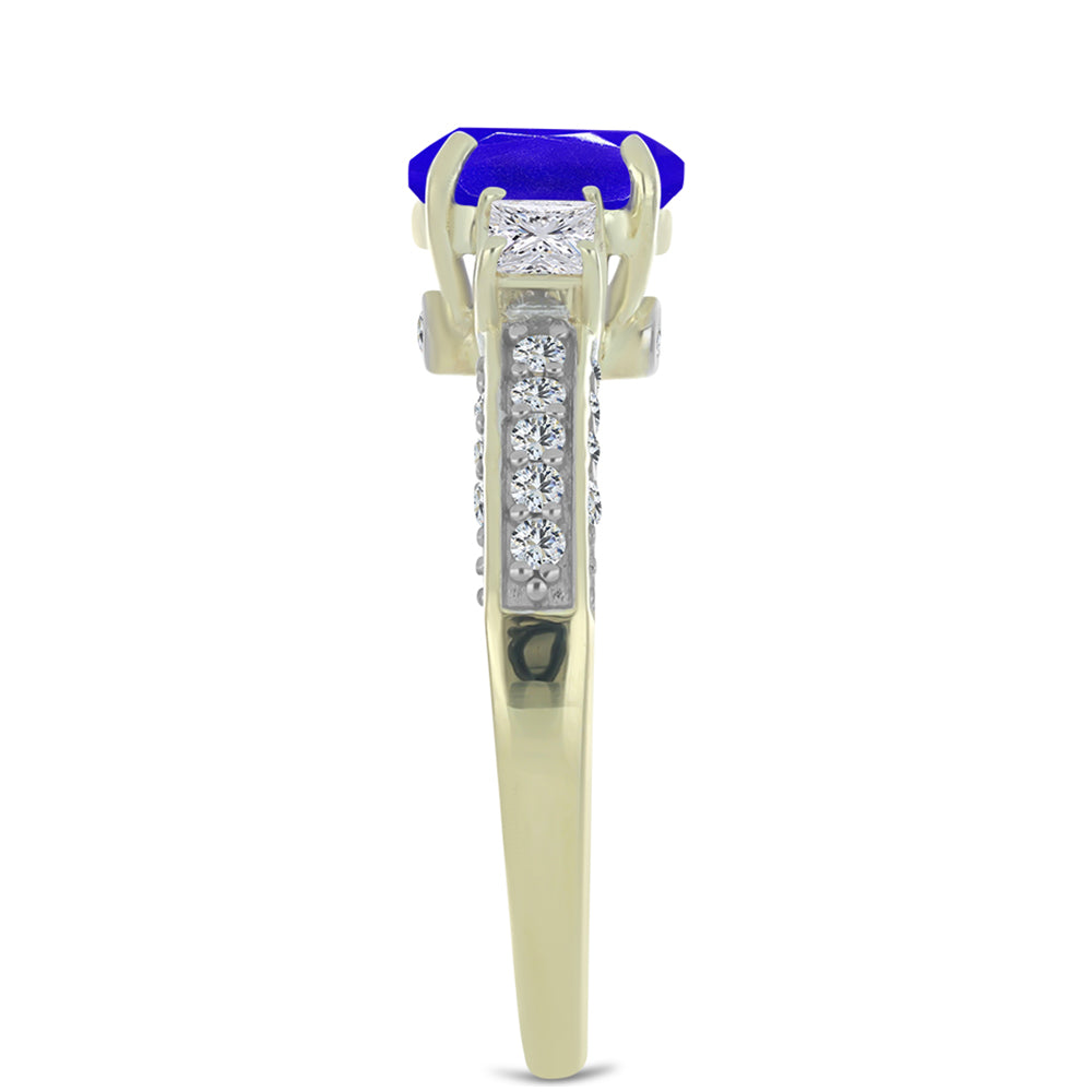 Anillo de Plata Bañada en Oro con Ágata azul y Topacio Blanco 4 