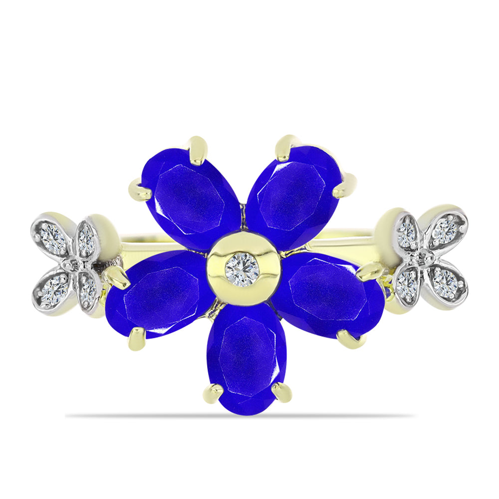 Anillo de Plata Bañada en Oro con Ágata azul y Topacio Blanco 1 