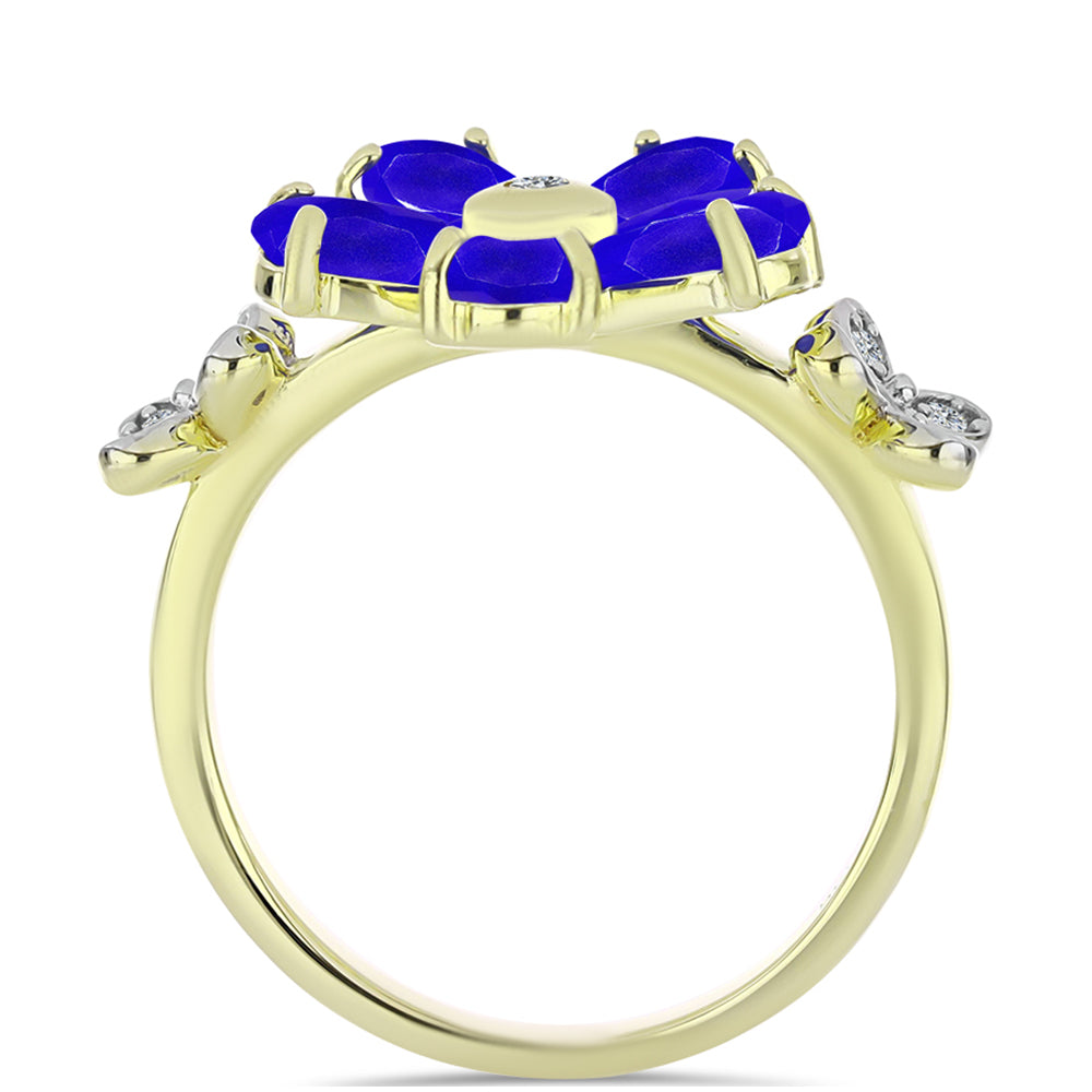 Anillo de Plata Bañada en Oro con Ágata azul y Topacio Blanco 2 