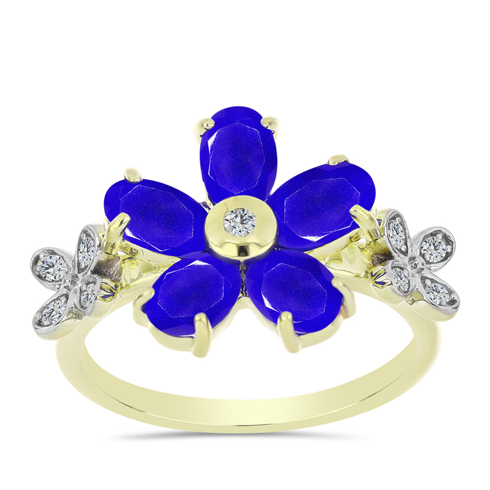 Anillo de Plata Bañada en Oro con Ágata azul y Topacio Blanco 3 