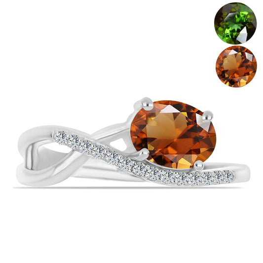 Anillo de Plata con Zultanita de Anatolia certificado y cultivado en laboratorio y Topacio Blanco