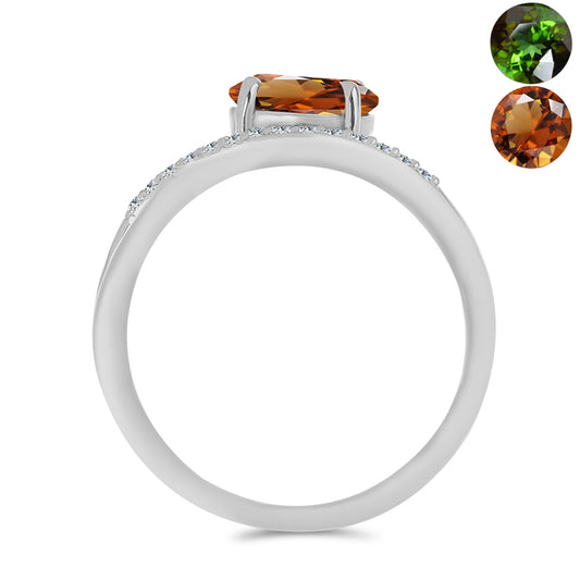 Anillo de Plata con Zultanita de Anatolia certificado y cultivado en laboratorio y Topacio Blanco
