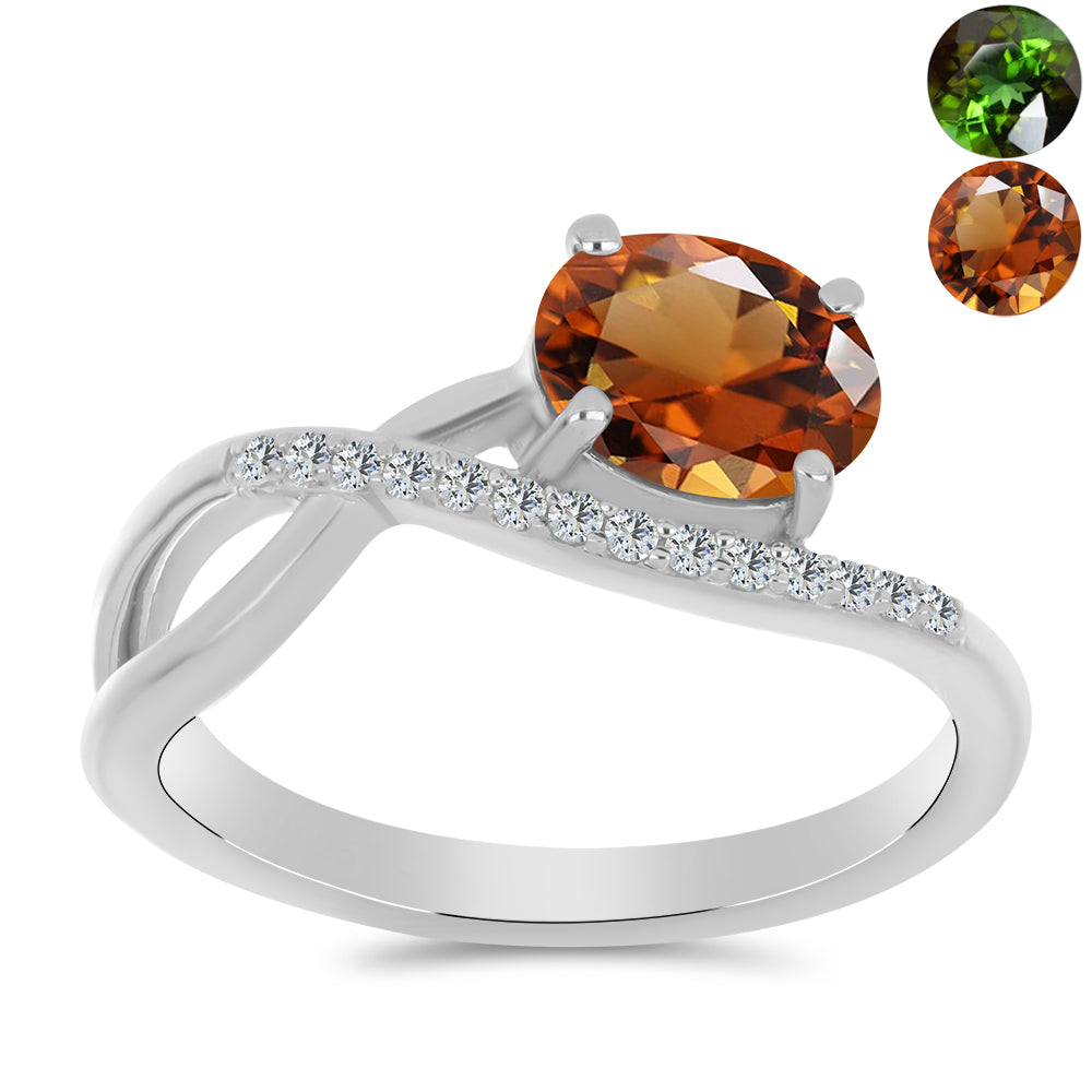 Anillo de Plata con Zultanita de Anatolia certificado y cultivado en laboratorio y Topacio Blanco 3 