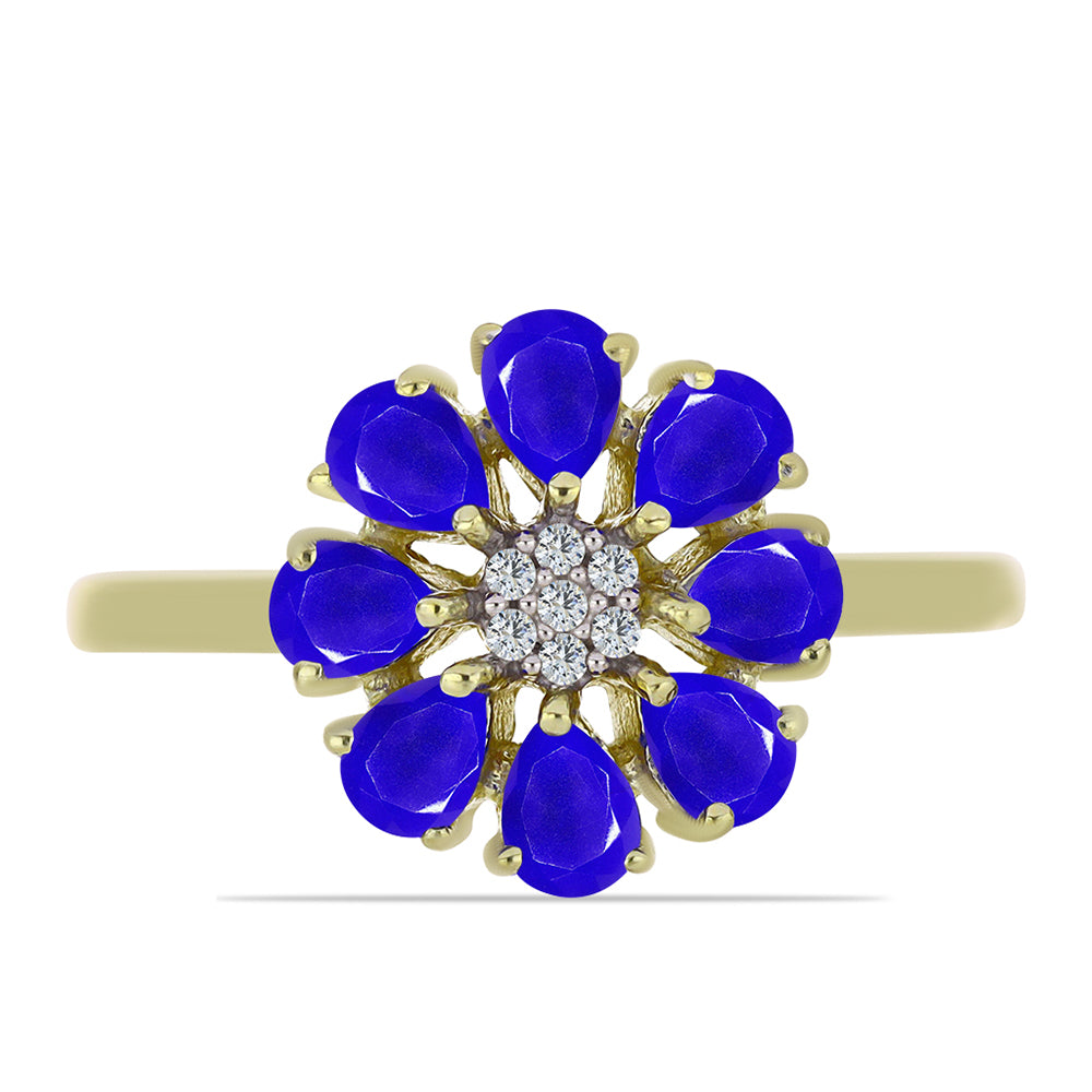 Anillo de Plata Bañada en Oro con Ágata azul y Topacio Blanco 1 