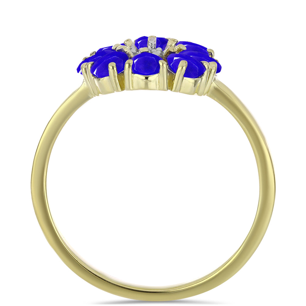 Anillo de Plata Bañada en Oro con Ágata azul y Topacio Blanco 2 