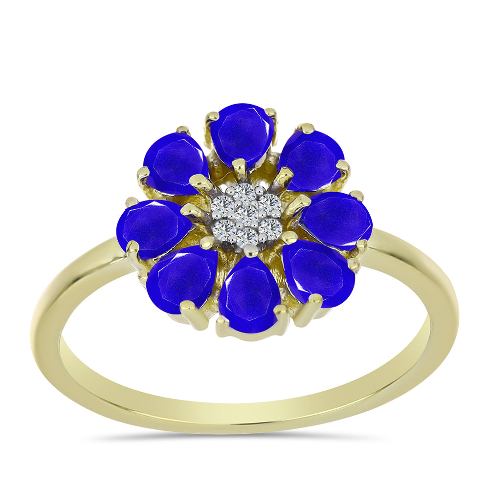 Anillo de Plata Bañada en Oro con Ágata azul y Topacio Blanco 3 