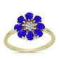 Anillo de Plata Bañada en Oro con Ágata azul y Topacio Blanco
