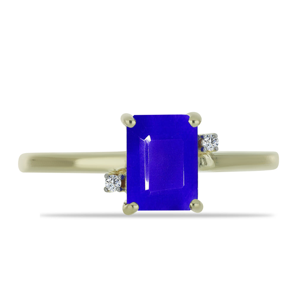 Anillo de Plata Bañada en Oro con Ágata azul y Topacio Blanco