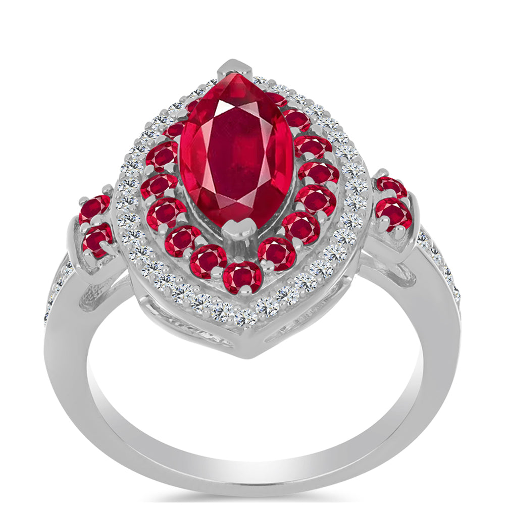Anillo de Plata con Rubí de Madagascar y Topacio Blanco