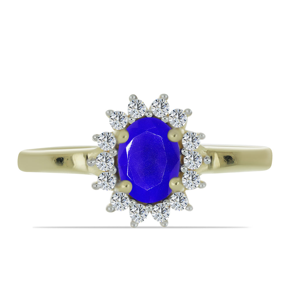 Anillo de Plata Bañada en Oro con Ágata azul y Topacio Blanco