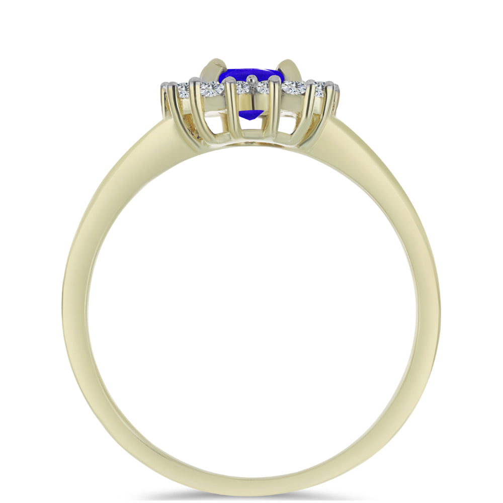 Anillo de Plata Bañada en Oro con Ágata azul y Topacio Blanco 2 