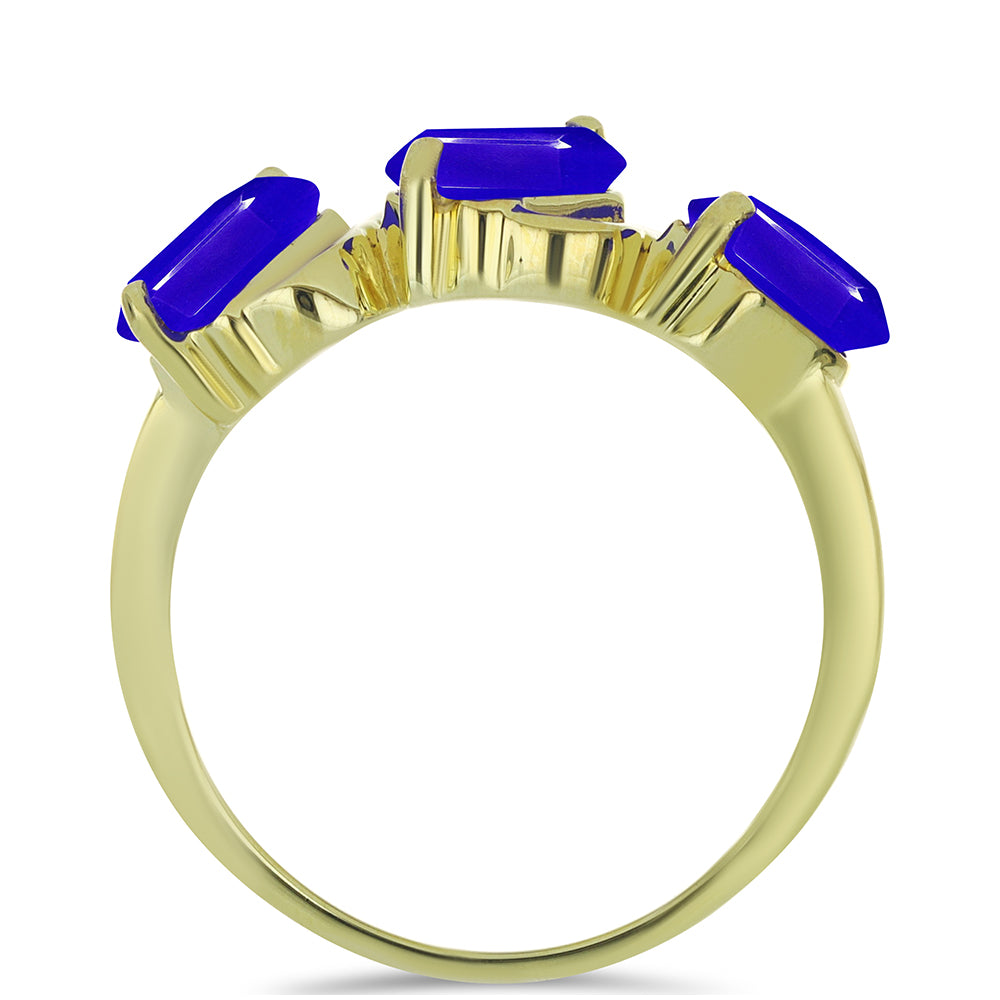 Anillo de Plata Bañada en Oro con Ágata azul 2 