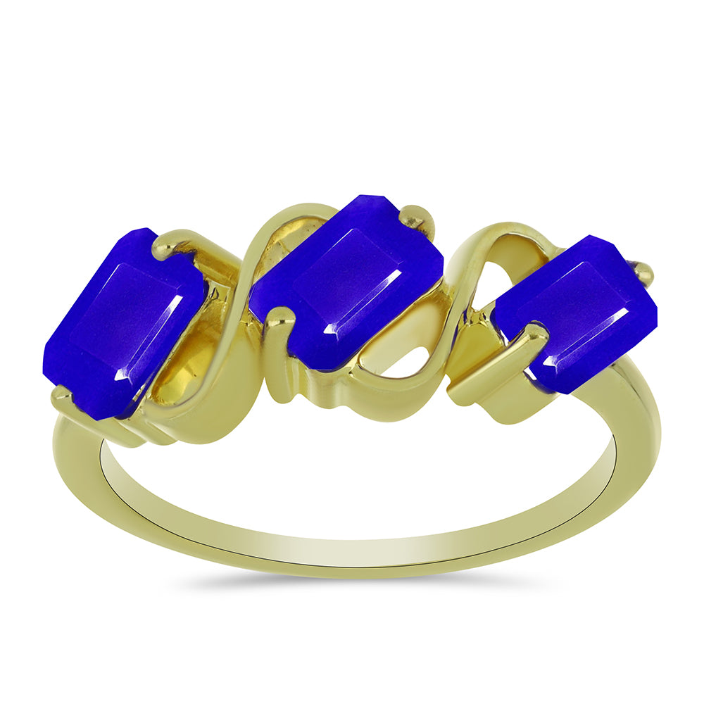 Anillo de Plata Bañada en Oro con Ágata azul