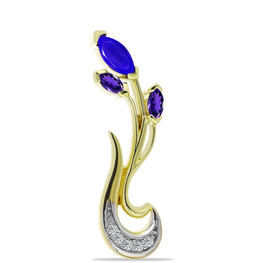 Broche de Plata Bañada en Oro con Ágata azul y Amatista de Marruecos 1 