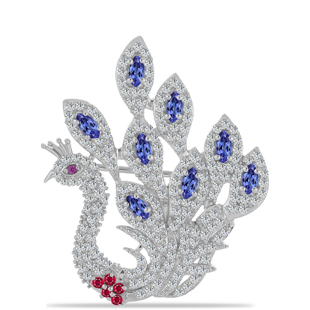 Broche de Plata con Tanzanita y Rubí de Madagascar 1 