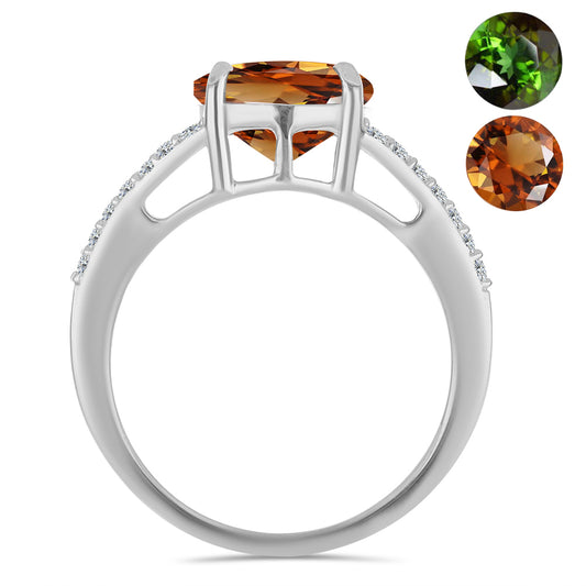 Anillo de Plata con Zultanita de Anatolia certificado y cultivado en laboratorio y Topacio Blanco